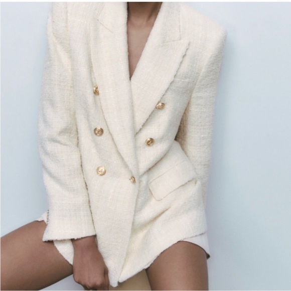 Zara   Double Breasted Textured Weave Blazer Jacket    Size XL - Picture 5 of 11